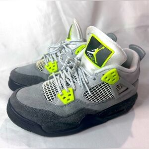 Suede Jordan 4’s Big Kid’s Sz. 4.5y charcoal grey and volt colorway